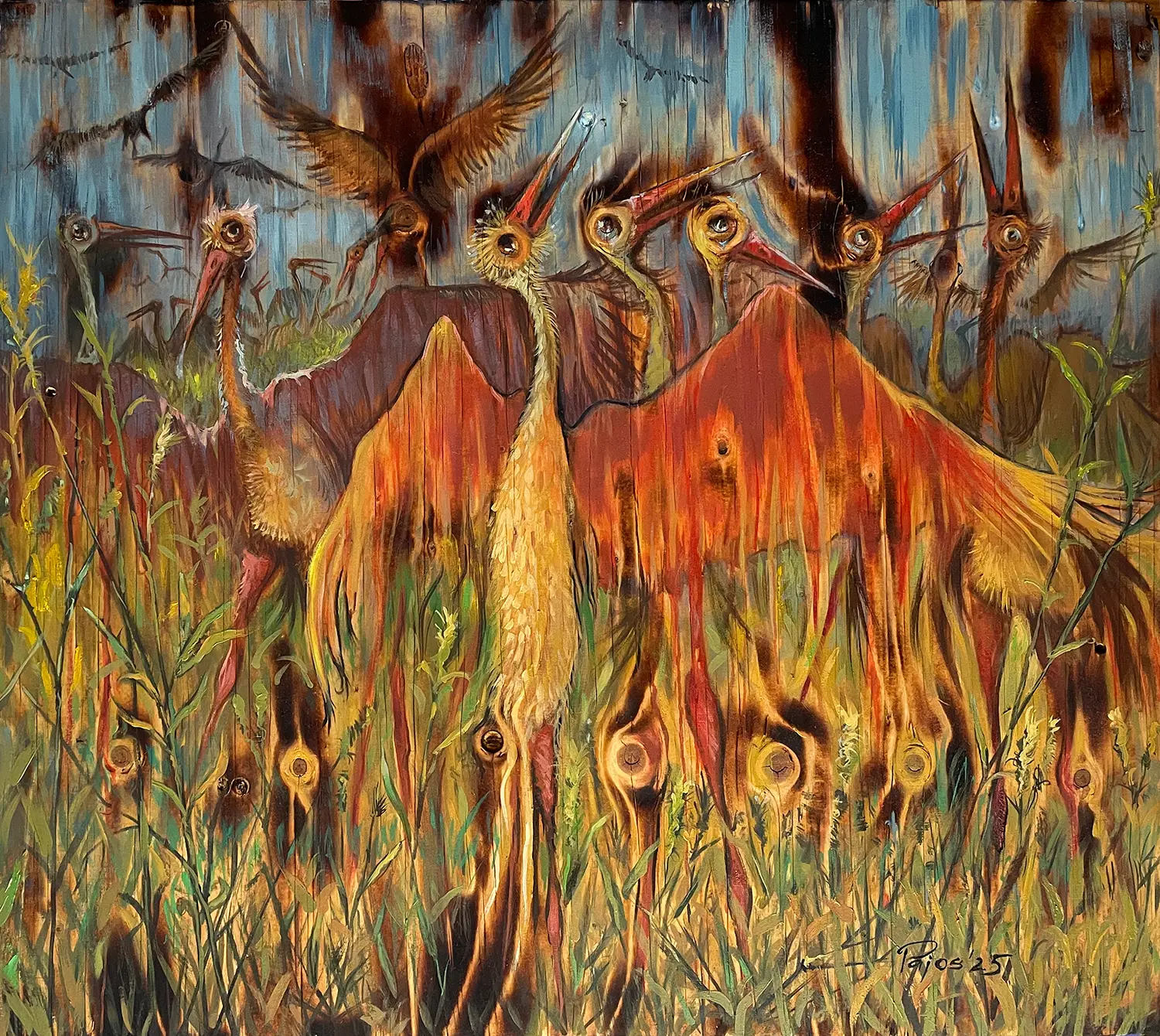 Priit Pajos painting Cranes thirsty for life
